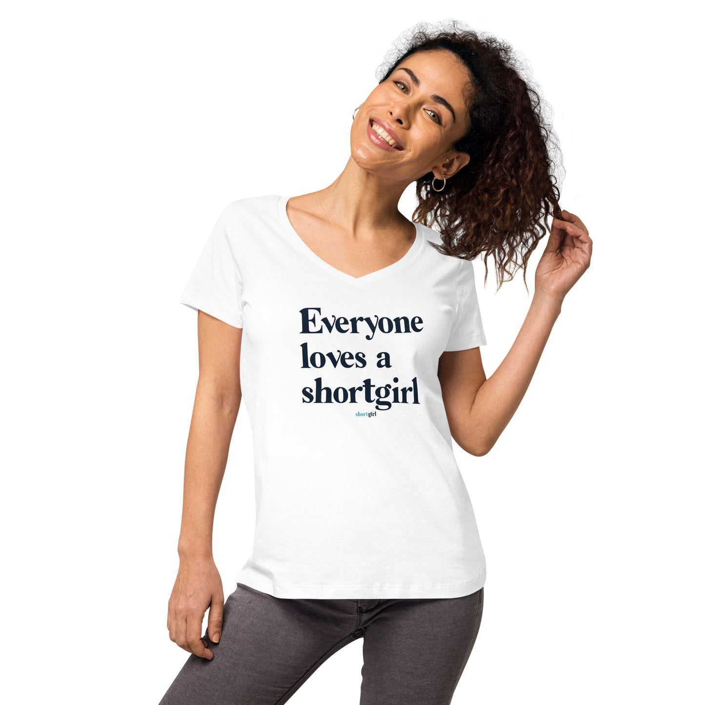 Women’s fitted v-neck t-shirt - Everyone loves a shortgirl