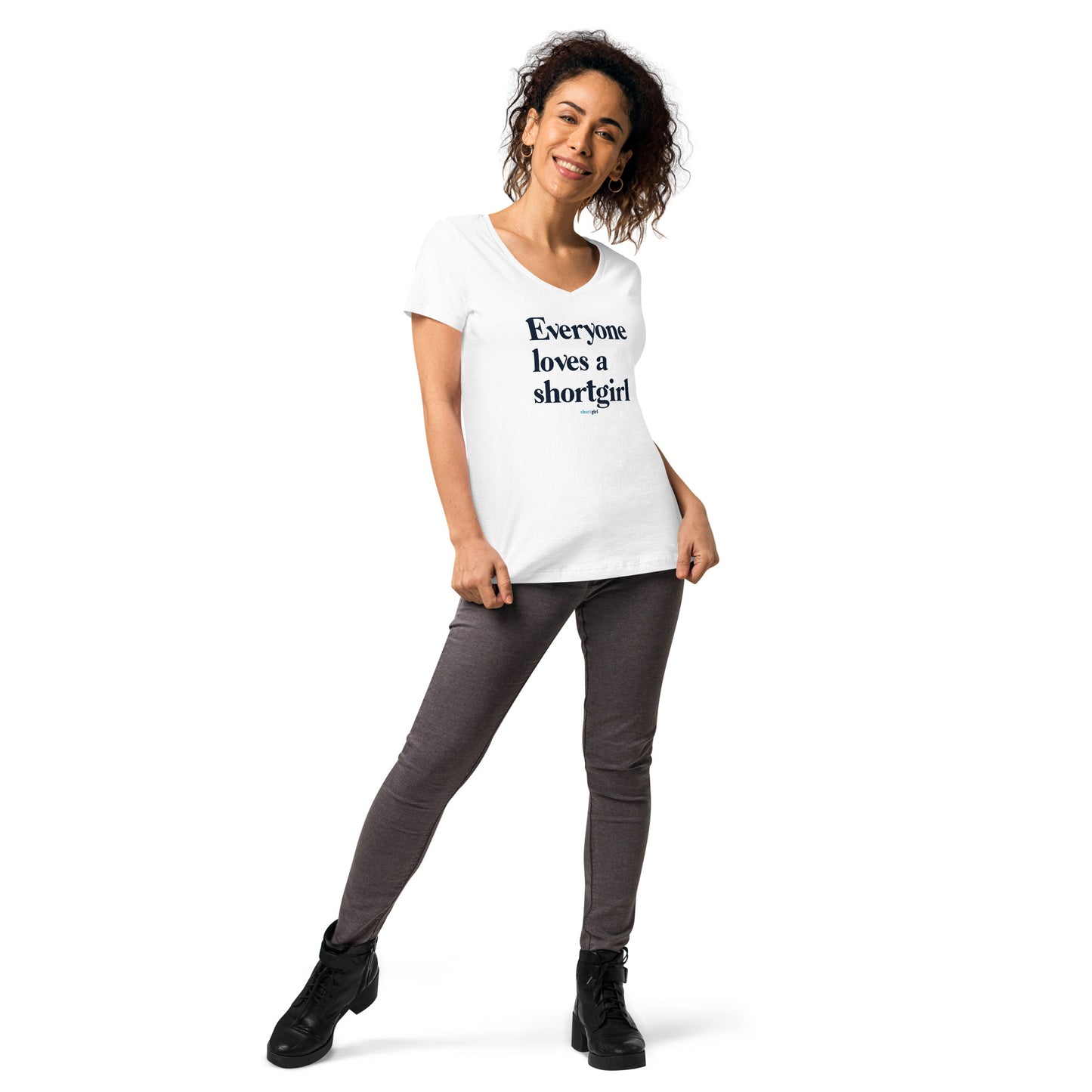 Women’s fitted v-neck t-shirt - Everyone loves a shortgirl