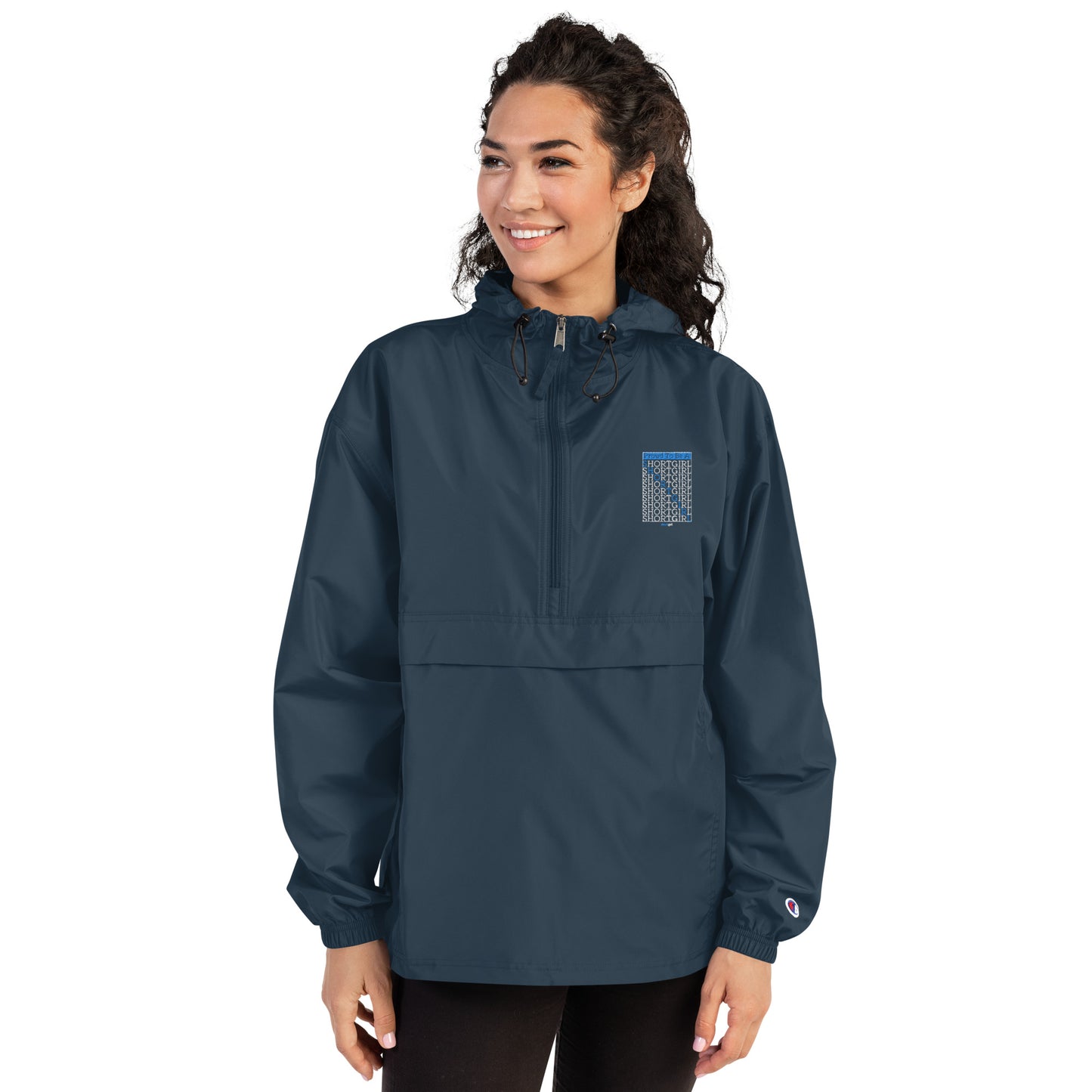 Embroidered Champion Packable Jacket - Proud to be a shortgirl