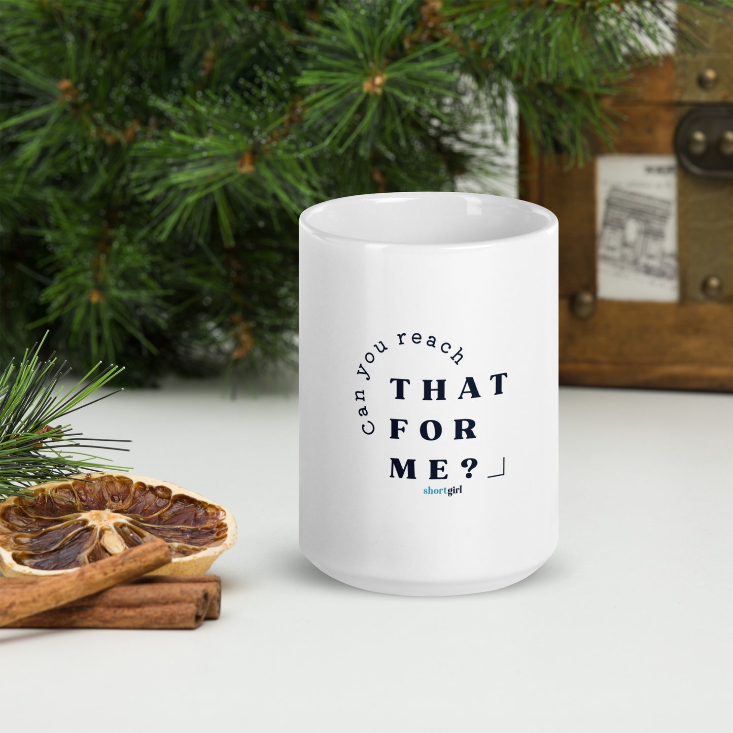 White glossy mug - Can you reach that for me?