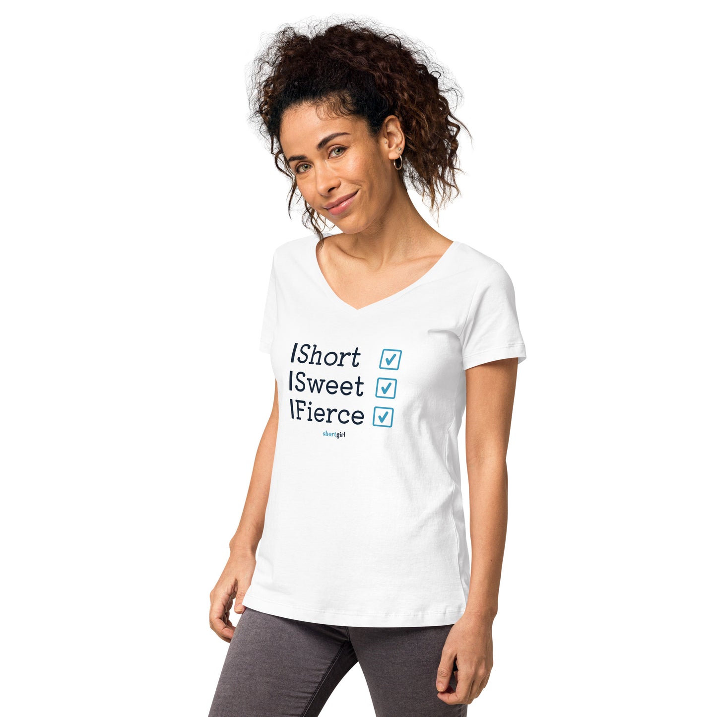 Women’s fitted v-neck t-shirt - Short, Sweet, Fierce